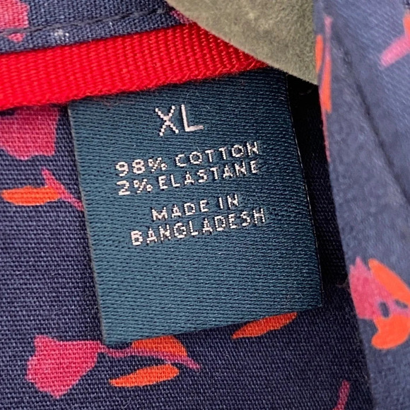 Perry Ellis, Stretch Slim Fit Floral Pattern Button-down Shirt, Navy Blue, Pink - Picture 11 of 12